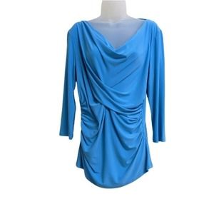 Chaus Brilliant Blue 3/4 Sleeve Drape Blouse L